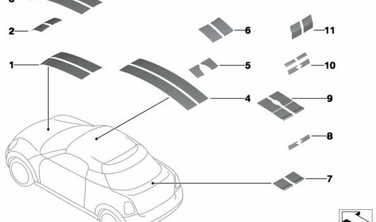 Juego de tiras decorativas para spoiler de techo OEM 51142759538 para MINI R56, R58, R60... y más. Original MINI.