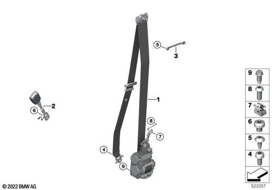 Ceinture supérieure 1ère rangée de sièges à gauche pour BMW X5 F95, G05, G18, X6 F96, G06, X7 G07, G07N (OEM 72117497885). BMW d'origine.