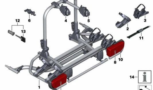 Soporte trasero para bicicleta OEM 82710421335 para BMW E81, E87, F20, F30, X1, X3, X5 y MINI R56, F56, Countryman... y más. Original BMW y MINI.