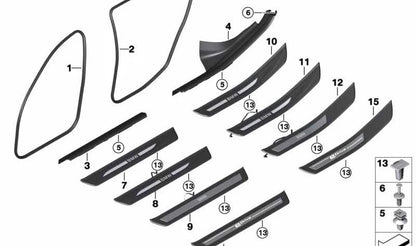 Protector de canto puerta delantera OEM 51727278503 para BMW F10, F10N, F11, F11N, F18, F18N. Original BMW.