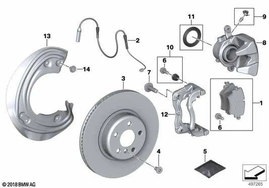 Left Brake Caliper for BMW 3 Series G20, G21, G28, 4 Series G22, G23, G26, 5 Series G30, G31, X3 G01, X4 G02N, Z4 G29 (OEM 34106872799). Original BMW.