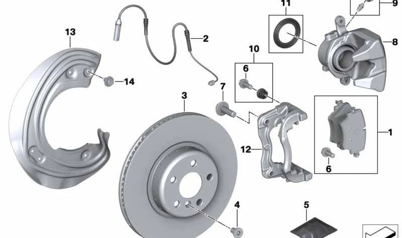 Soporte de pinza freno delantero derecho OEM 34106882256 para BMW G20, G20N, G21, G21N, G28, G28N, G22, G22N, G23, G23N, G26, G26N, G30, G30N, G31, G31N, G01, G01N, G29. Original BMW.