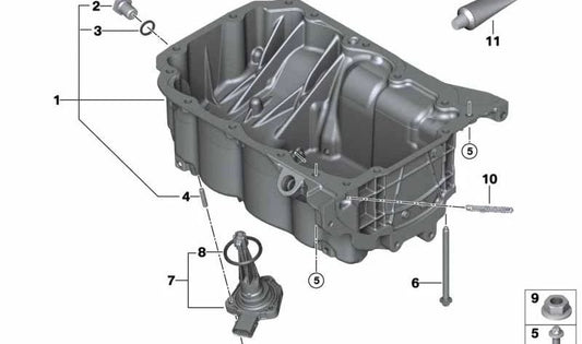 OEM Oil Pan 11138595448 for BMW F70, U06, U11, U10, F65, F66, U25. Genuine BMW.