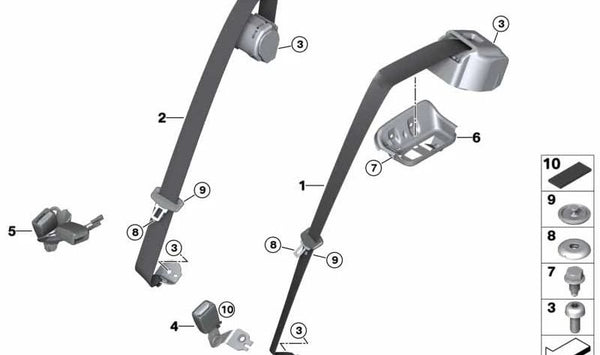 Cinturón de seguridad trasero central OEM 72118076478 para BMW F40. Original BMW.