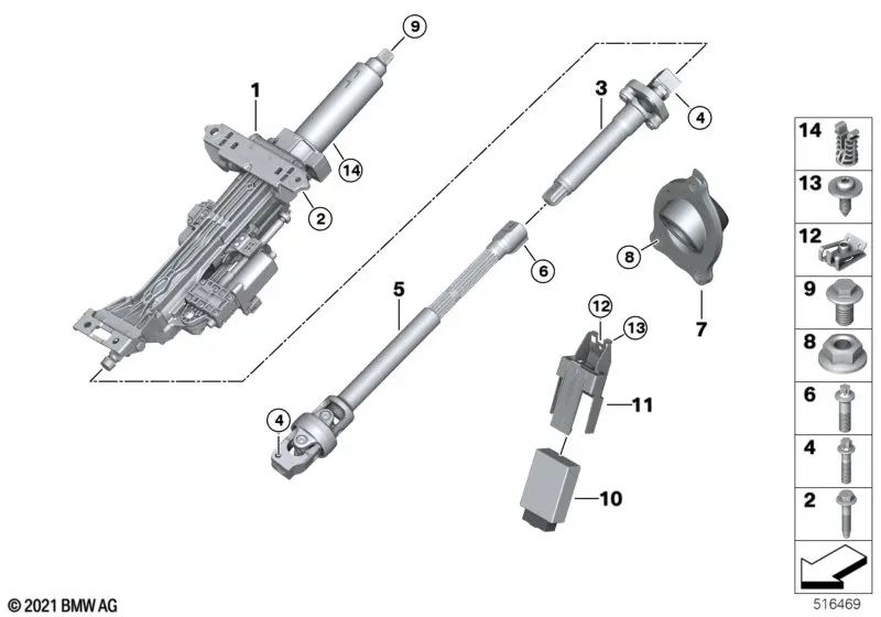 Suporte de controle da coluna de direção para BMW Série 5 F90, G30, G31, G38, Série 6 G32, Série 7 G11, G12, Série 8 G14, G15, G16, i I20, X5 F95, G05, G18, X6 F96, G06, X7 G07 (OEM 32306891640) BMW originais.