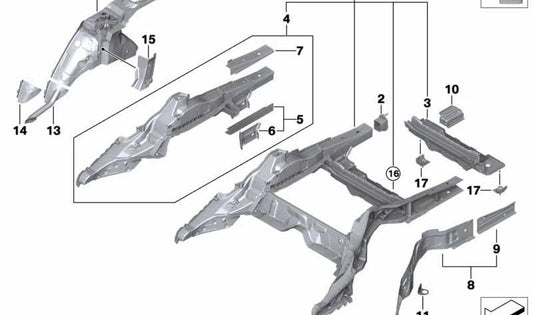 Extensión de paso de rueda derecho OEM 41007443788 para BMW G30 y G61. Compatible con 520d, 520e, 530e (todos los acabados y transmisiones). Pieza original BMW.