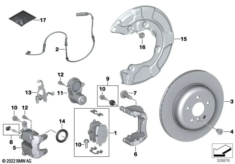 Brake disc for BMW 3 Series E20, G21, 4 Series G22, G23, 5 Series G30, G31, G38, 6 Series G32, 7 Series G11, G12, 8 Series G14, G15, G16, i20, X3 G01, X4 G02, X5 G05, Z4 G29 (OEM 34208853554). Genuine BMW