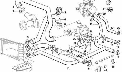 Manguera de refrigeración OEM 13541719967 para BMW E30, E34, Z1. Compatible con modelos 320i y motores M20. Original BMW.