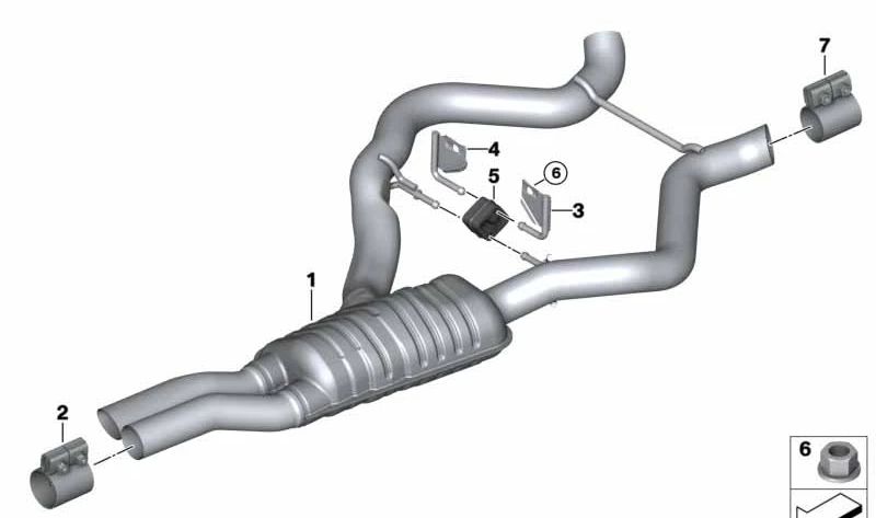 Silencioso intermediário com tubos OEM 18307799820 para BMW E90, E90N, E91, E91N, E92, E92N. BMW original sobressalente.