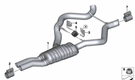 Silencioso intermediário com tubos OEM 18307799820 para BMW E90, E90N, E91, E91N, E92, E92N. BMW original sobressalente.