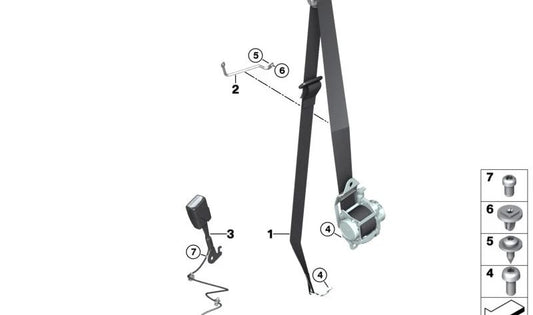 Cinturón de seguridad superior delantero derecho OEM 72117951762 para BMW i3 (I01, I01N). Original BMW.