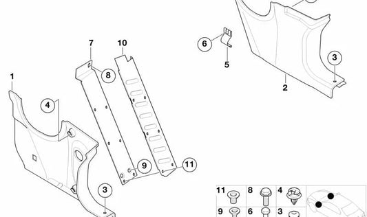 Panel lateral delantero izquierdo OEM 51478234421 para BMW Z8 E52. Compatible con modelos EJ11, EJ13 y EJ23. Original BMW.