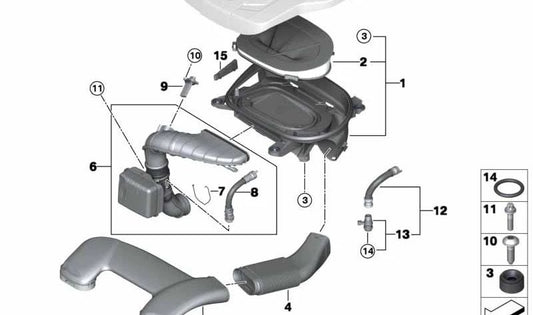 Tubo de admisión de aire OEM 13718513245 para BMW X5 F15 (sDrive25d, xDrive25d). Compatible con motores N47T de 2013 a 2015. Recambio original BMW.