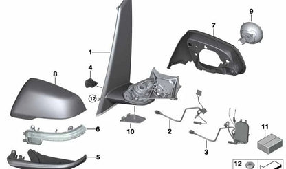Retrovisor exterior derecho (sin accesorios) OEM 51167421456 para BMW F46 (Serie 2 Active Tourer). Compatible con todos los motores y versiones. Pieza original BMW.