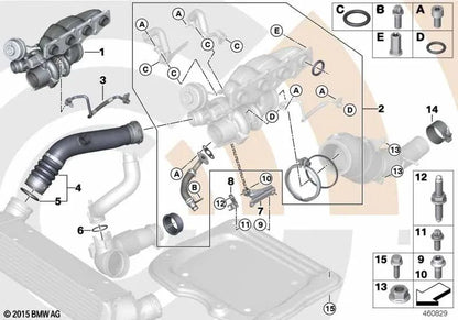 Conducto de aceite de avance para BMW F20, F21, F22, F23, F30, F31, F34, F35, F32, F33, F36, F10, F11, F18, E84, F25, F26, F15, F16, E89 (OEM 11428678840). Original BMW