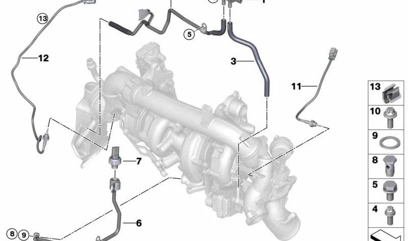 Tubo de presión de gases de escape OEM 13628575522 para BMW G30, G31, G11, G12, G05, G06, G07. Original BMW.