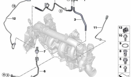 Tubo de presión de gases de escape OEM 13628575522 para BMW G30, G31, G11, G12, G05, G06, G07. Original BMW.