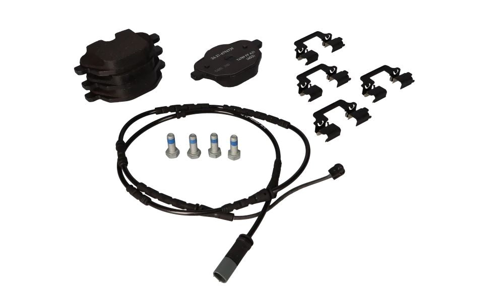 Juego de pastillas de freno con sensor OEM 34212456869 para BMW F25 y F26. Original BMW.