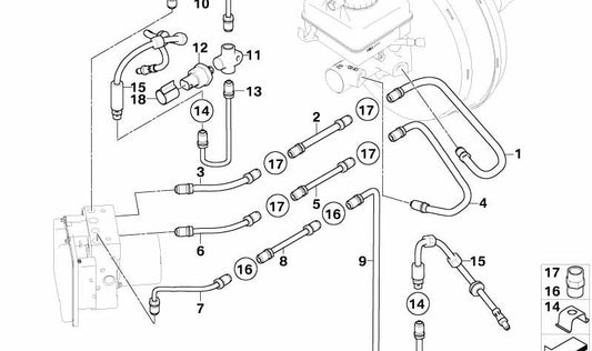 Tubo de freno OEM 34326765351 para BMW E60, E63, E64. Pieza original BMW.