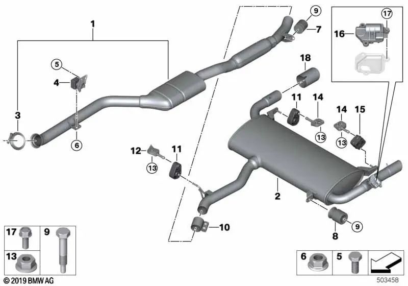 Silenciador delantero para BMW G01, G01N (OEM 18308693974). Original BMW