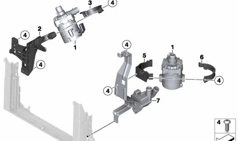 Soporte fijación radiador OEM 17117575389 para BMW F07, F07N, F10, F10N, F11, F11N, F06, F06N, F12, F12N, F13, F13N, F01, F01N, F02, F02N, F04. Original BMW.