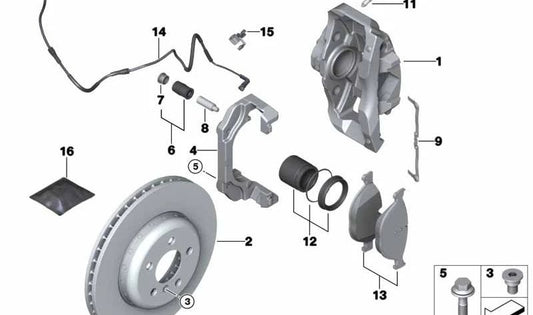 Caja para silla de freno izquierda OEM 34116786817 para BMW F07, F10, F11, F06, F12, F13, F01, F02, F04... y más. Original BMW.
