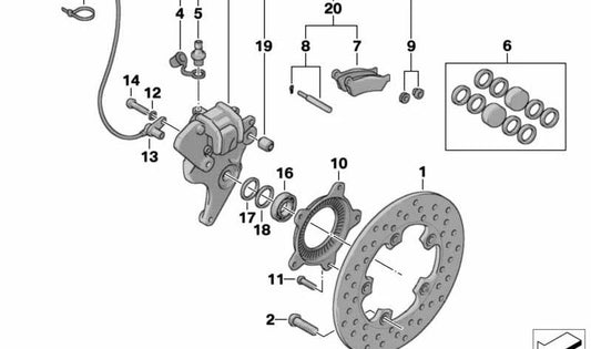Juego de piezas adicionales freno trasero OEM 34217660342 para motos BMW C1 125, C1 200. Original BMW Motorrad.