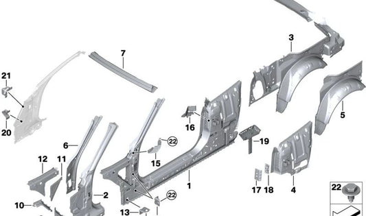Refuerzo pilar central derecho OEM 41009852082 para BMW G23, G23N, G83, G83N. Repuesto original BMW.