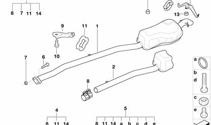 Soporte trasero del escape OEM 18211723779 para BMW E36 316i (modelos BE11, BE12, BE21, BE22, CA11, CA12, CA21, CA22, CA38, CA48). Original BMW.