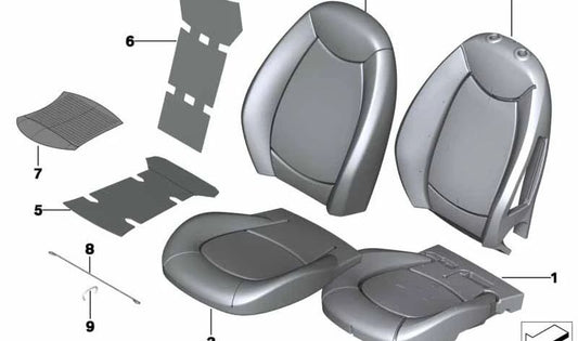 Funda respaldo asiento derecho tela OEM 52109805135 para MINI R60 {Cooper, Cooper ALL4, Cooper D} modelos 2010-2016. Original MINI.