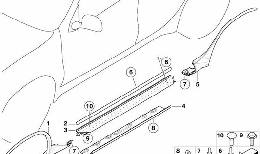 Remate de umbral izquierdo OEM 51718402335 para BMW X5 E53 (10/1998 - 09/2006). Original BMW.