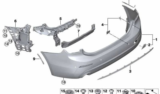 Soporte esquina trasera izquierda del paragolpes OEM 51120050635 para BMW Serie 1 F52. Pieza original BMW.