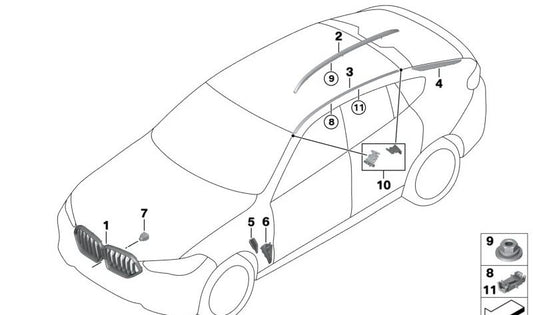 Baca de techo en negro brillante (lado izquierdo) OEM 51138071667 para BMW G06, F96. Original BMW.