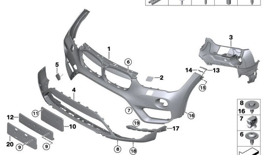 Soporte de matrícula OEM 51137354776 para BMW X1 F48 (todos los modelos: 18i, 20i, xDrive20d, xDrive25i, sDrive16d). Original BMW.