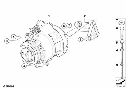 Air conditioning compressor without magnetic clutch for BMW E70 (OEM 64529185144). Original BMW