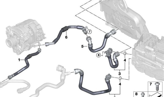 Tubo de refrigerante Steuergerät OEM 17129485215 para BMW G30, G31, G32. Original BMW.