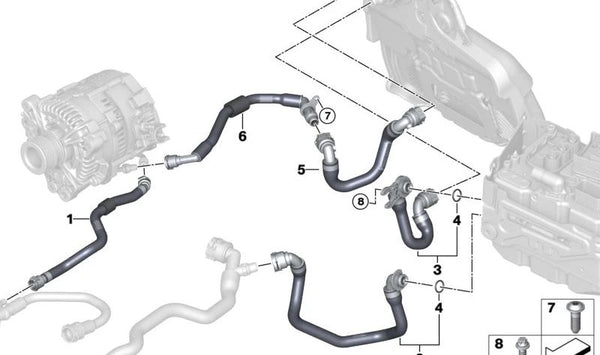Tubo de refrigerante Steuergerät OEM 17129485215 para BMW G30, G31, G32. Original BMW.