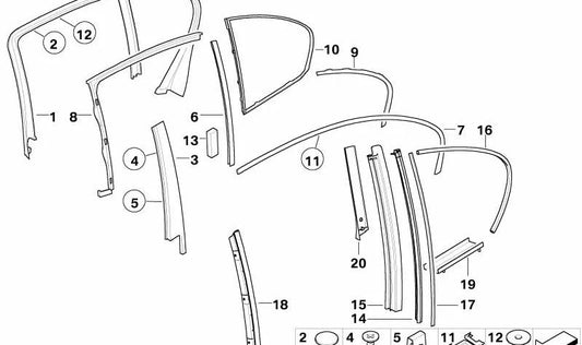 Right window guide cover for BMW E65, E66 (OEM 51358223800). Original BMW