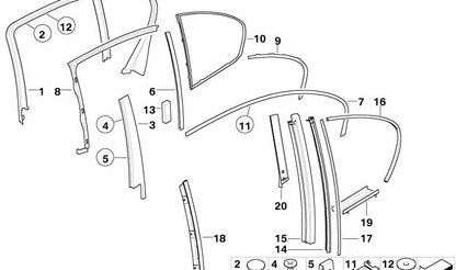 Embellecedor del Marco de la Ventana Columna B Puerta trasera izquierda para BMW Serie 7 E65, E66 (OEM 51358223785). Original BMW.