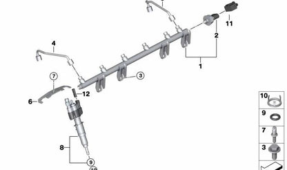 Rampa de inyección (rail de alta presión) OEM 13537575480 para BMW E90, E91, E92, E93, E60, E61, F01, F02, E71, E89 con motor N54. Original BMW.
