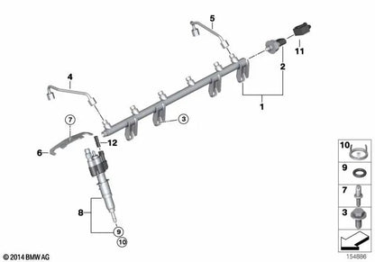 Duto de alta pressão para BMW E82, E90, E90N, E91, E91N, E92, E92N, E93, E93N, E60N, E61N, F01, F02, E71, E89 (OEM 13537552284). BMW original.