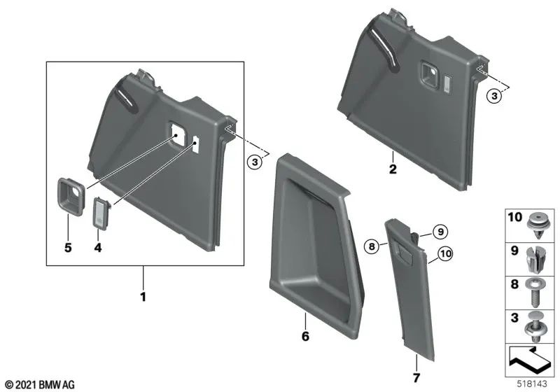 Tampa do porta-malas direita para BMW X3 F97, G01, G08 (OEM 51477445814). BMW originais.