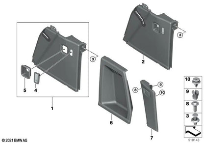 Tampa do porta-malas direita para BMW X3 F97, G01, G08 (OEM 51477445814). BMW originais.