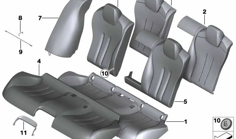 Cojín de espuma respaldo trasero izquierdo OEM 52208061823 para BMW F06, F06N. Original BMW.
