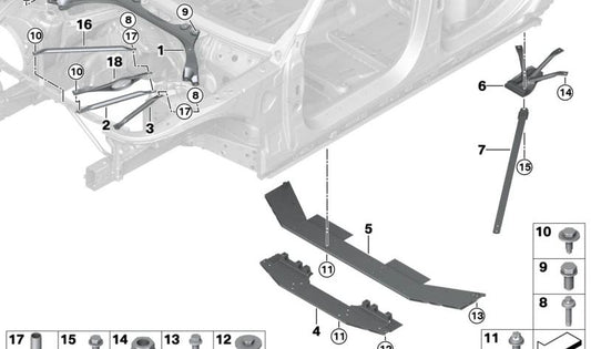 Barra de torsión trasera OEM 51617333575 para BMW G30, G31, G32, G11, G12. Compatible con modelos como 518d, 520d, ALPINA B5/D5s. Repuesto original BMW.