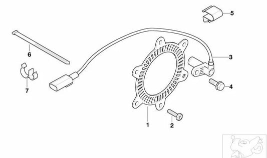 Sensor de número de revoluciones de rueda trasero OEM 34527660932 para motos BMW F 650 CS (K14). Original BMW Motorrad.