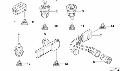 Indicador luz "Airbag OFF" OEM 61316915011 para BMW E60, E61, E63, E64, E70, E71, E81, E82, E87, E88, E90, E91, E92, E93, F01, F02, F07, F10, F11, F25. Original BMW.