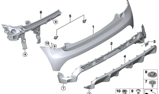 Paramento para parachoques trasero OEM 51125A3C9E0 para MINI F56 LCI, F57 LCI con acabado JCW y sensores PDC. Original MINI.