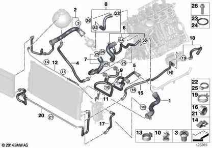 Manguera de refrigerante para BMW Serie 5 F10, F11, F18N (OEM 17127619689). Original BMW
