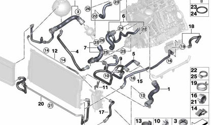 Manguera de refrigerante OEM 17127640916 para BMW F07, F10, F11. Original BMW.